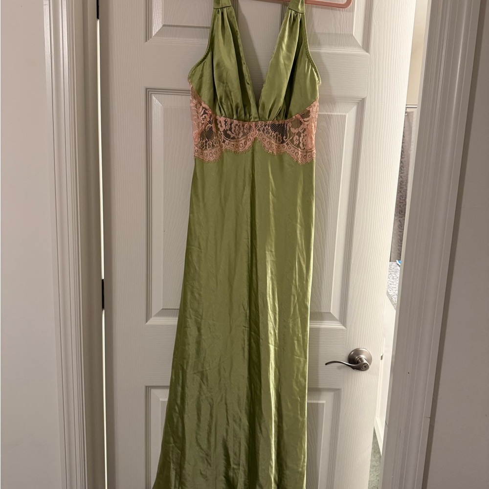 Vici Green and Peach Lace Maxi Dress